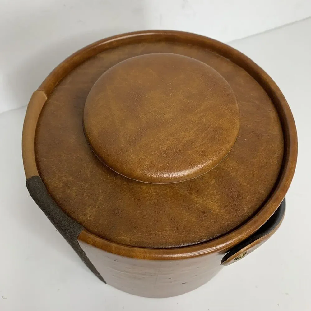 Vintage Elmar Mfg. LA USA Brown Faux Leather Ice Bucket